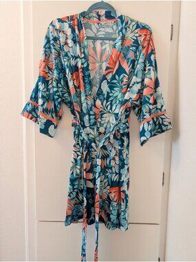 Floral Kimono Robe With Tropical Print By Linea Donatella S/M Polyester/Spandex